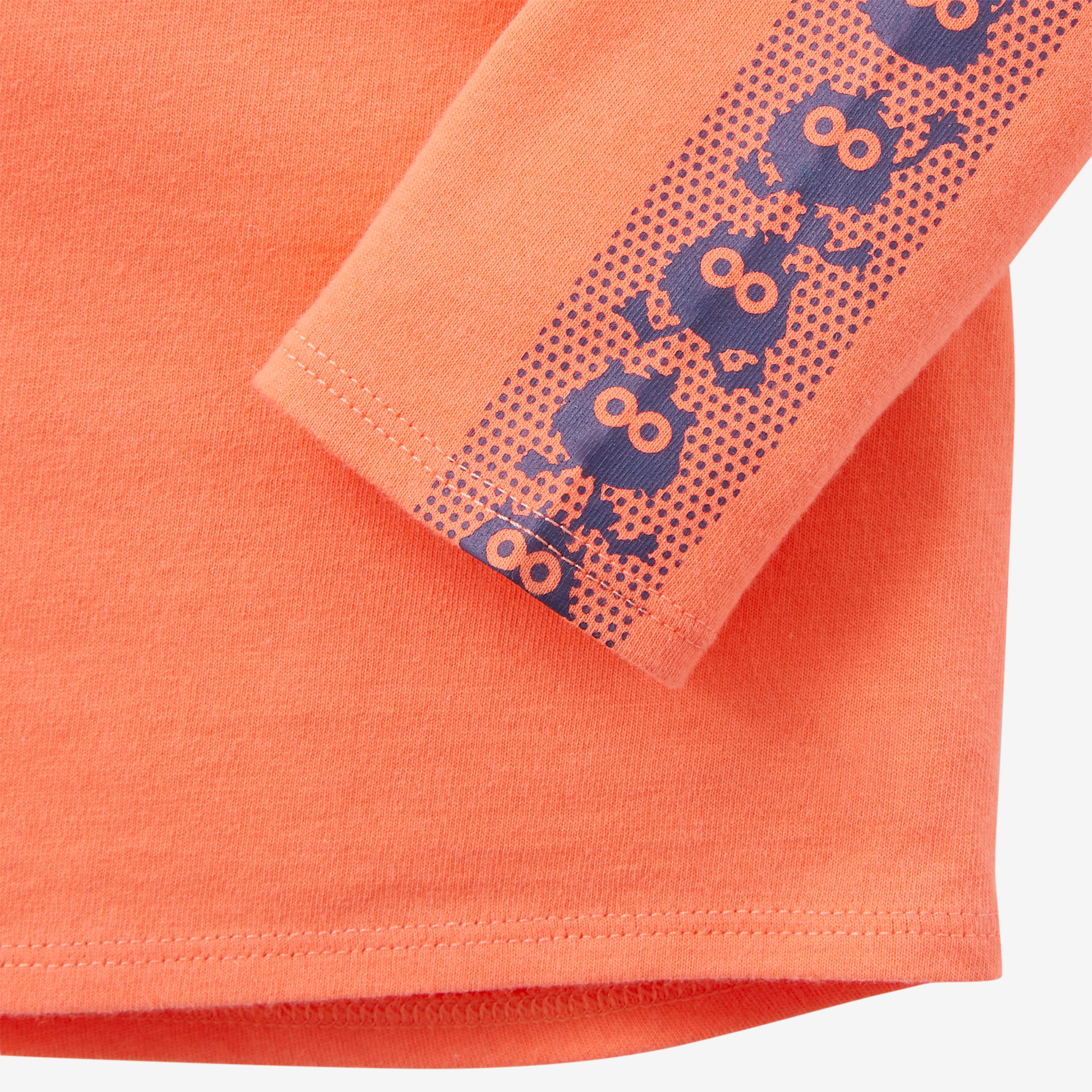 Kids' Basic Long-Sleeved Cotton T-Shirt - Coral with Motifs 4/5