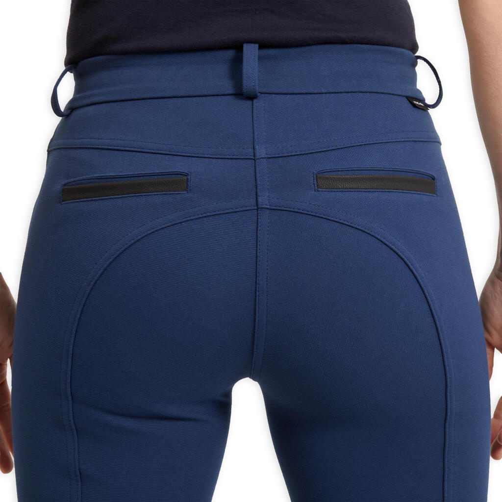 Women's Horse Riding Jodhpurs 150 with Grippy Suede Patches - Dark Blue