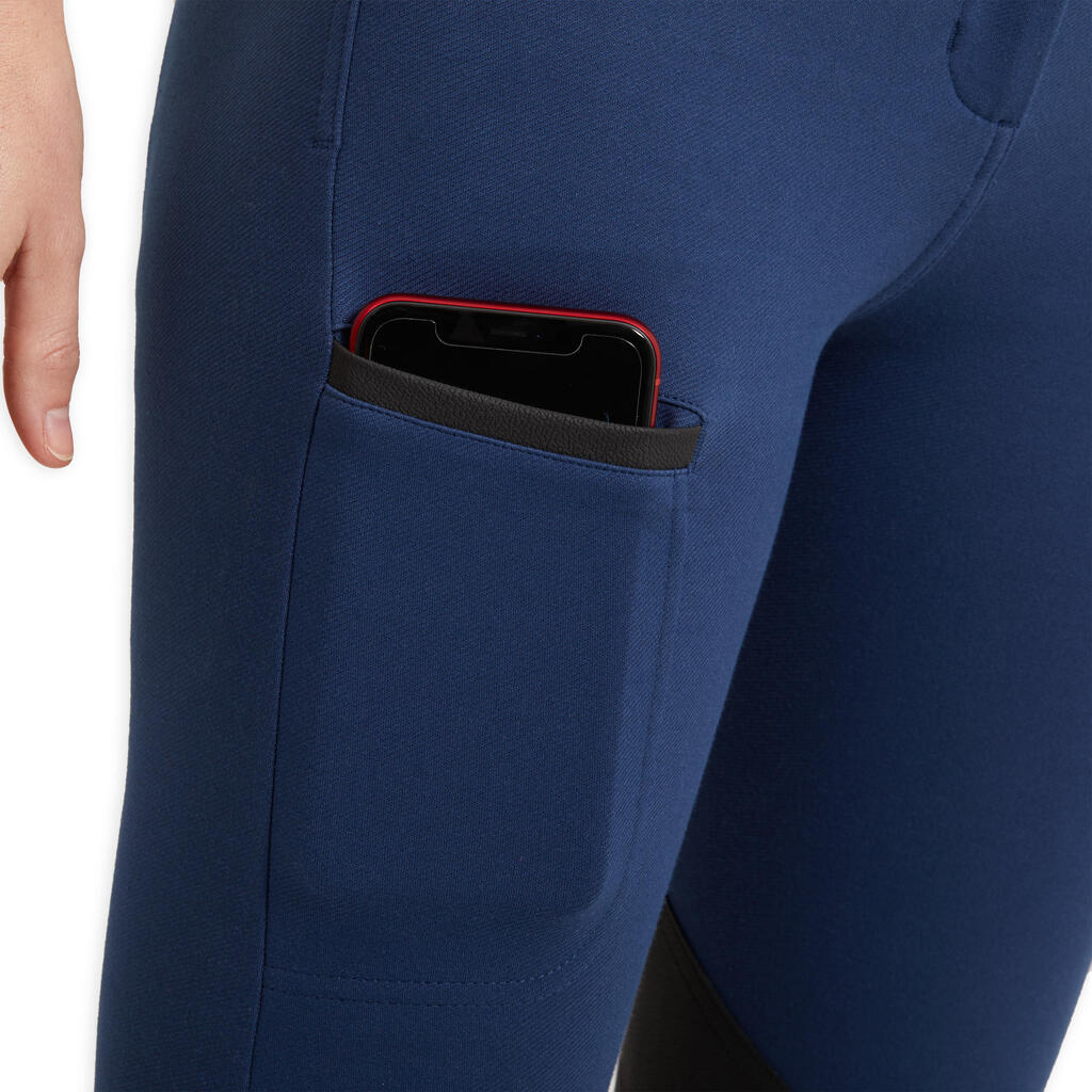 Women's Horse Riding Jodhpurs 150 with Grippy Suede Patches - Dark Blue