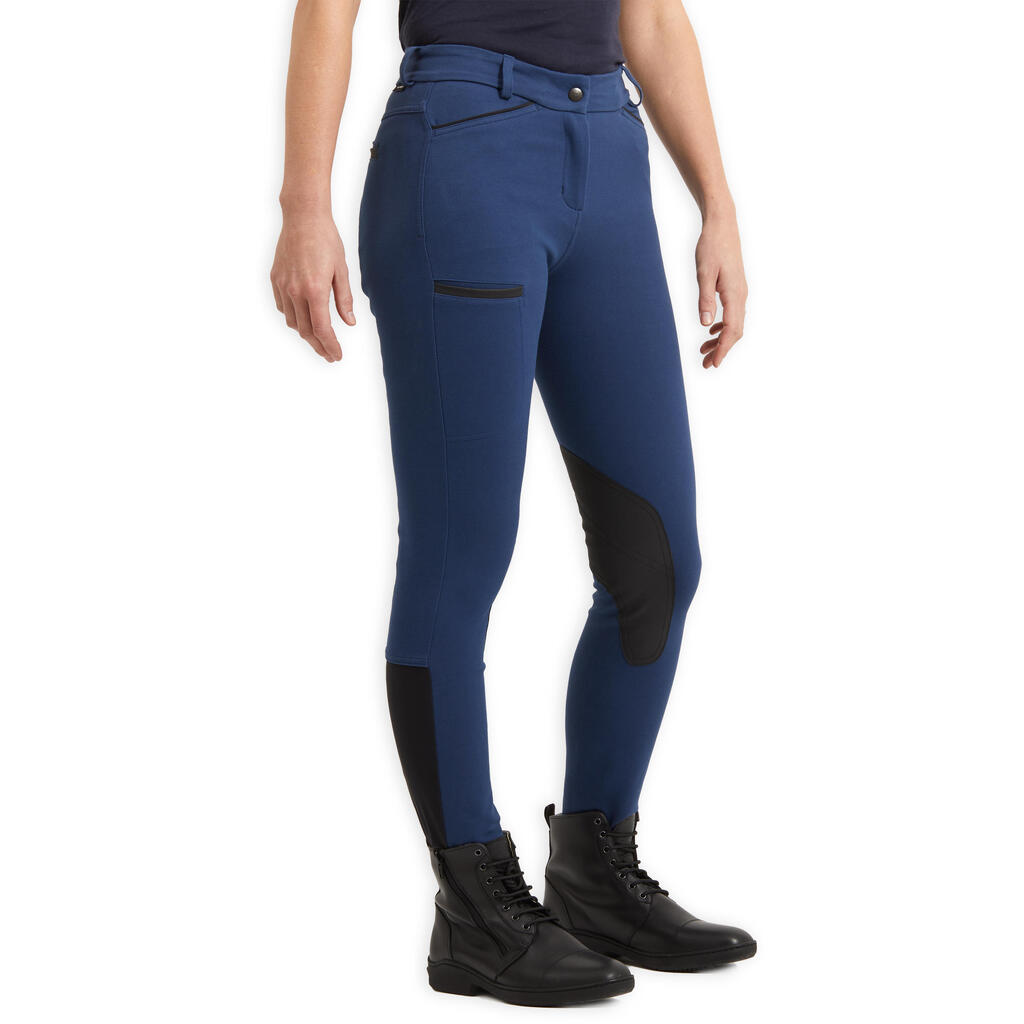 Reithose 150 Kniebesatz Kunstleder Damen blau