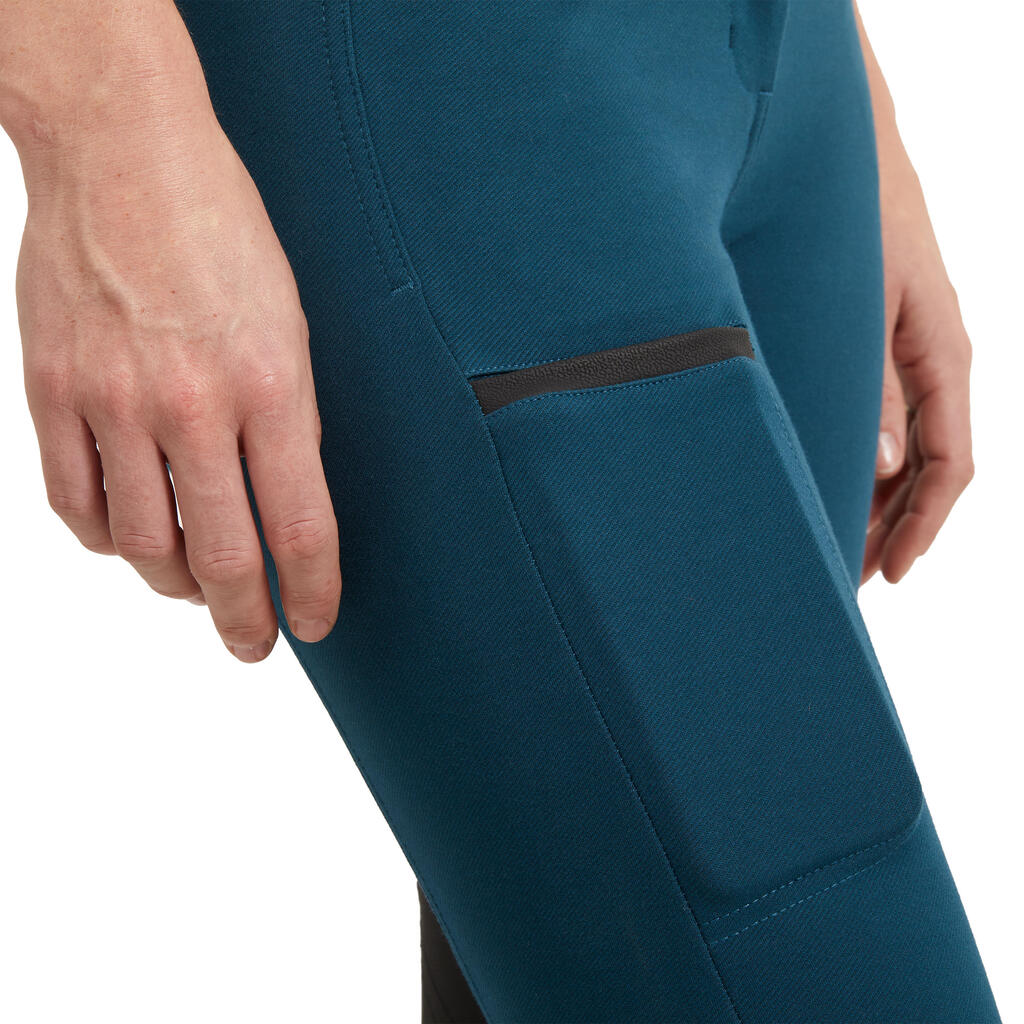 PANTALONE ZA JAHANJE 150 SA LEPLJIVIM ZAKRPAMA OD ANTILOPA ŽENSKE - PETROL PLAVE