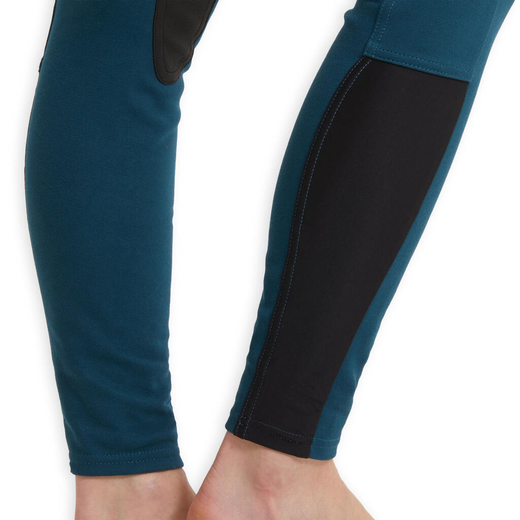 PANTALONE ZA JAHANJE 150 SA LEPLJIVIM ZAKRPAMA OD ANTILOPA ŽENSKE - PETROL PLAVE