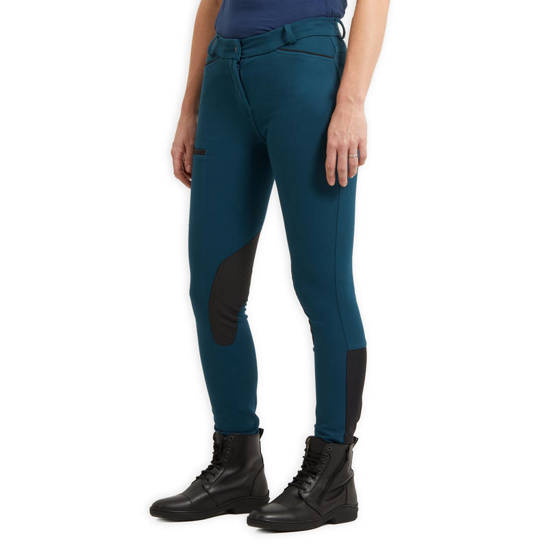Women's Horse Riding Jodhpurs 150 with Grippy Suede Patches - Petrol ...
