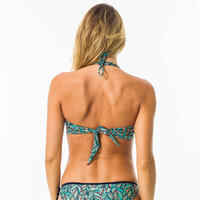 Top bikini Mujer surf  bandeau relleno extraíble azul marino estampado