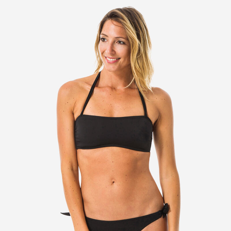Bikinitop voor surfen Laura zwart bandeau met uitneembare pads