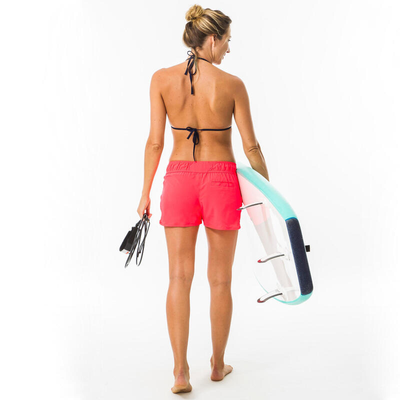 Boardshort surf femme TINI CORAIL avec ceinture élastiquée et cordon de serrage