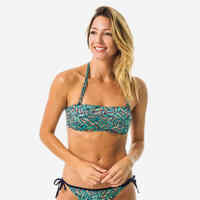 Top bikini Mujer surf  bandeau relleno extraíble azul marino estampado