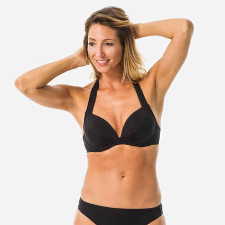 Elena Women's Push-Up Swimsuit Top with Fixed Padded Cups - Black