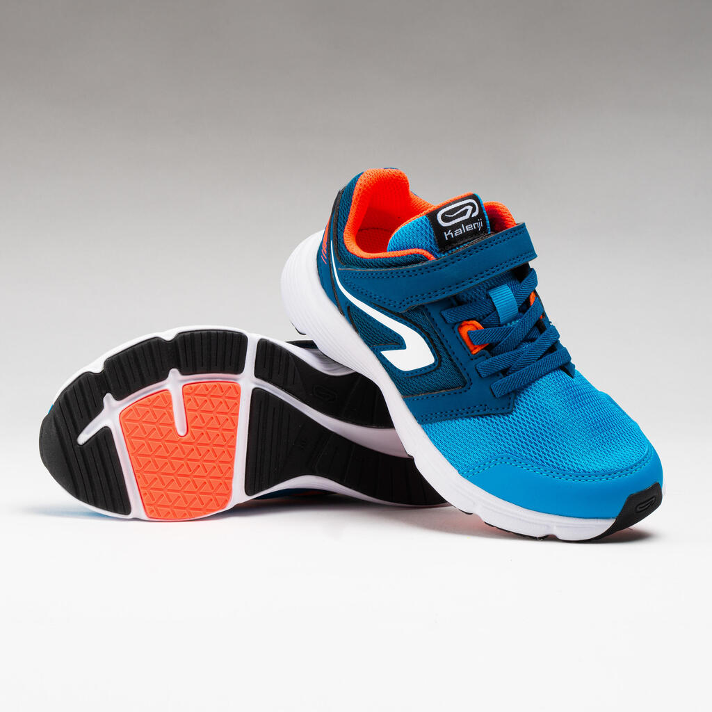 Laufschuhe Leichtathletik Run Support Klettverschluss Kinder blau/neonkoralle