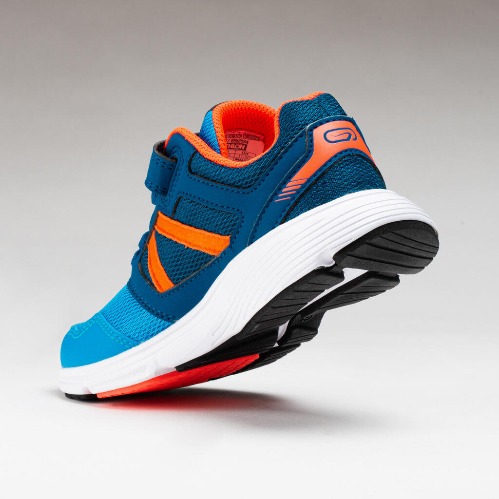 Laufschuhe Leichtathletik Run Support Klettverschluss Kinder blau/neonkoralle