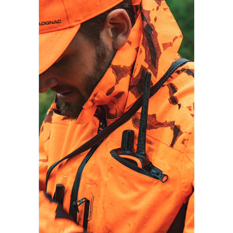 Chaqueta Caza Solognac Supertrack 900 Impermeable Naranja Fluo Alta Visibilidad