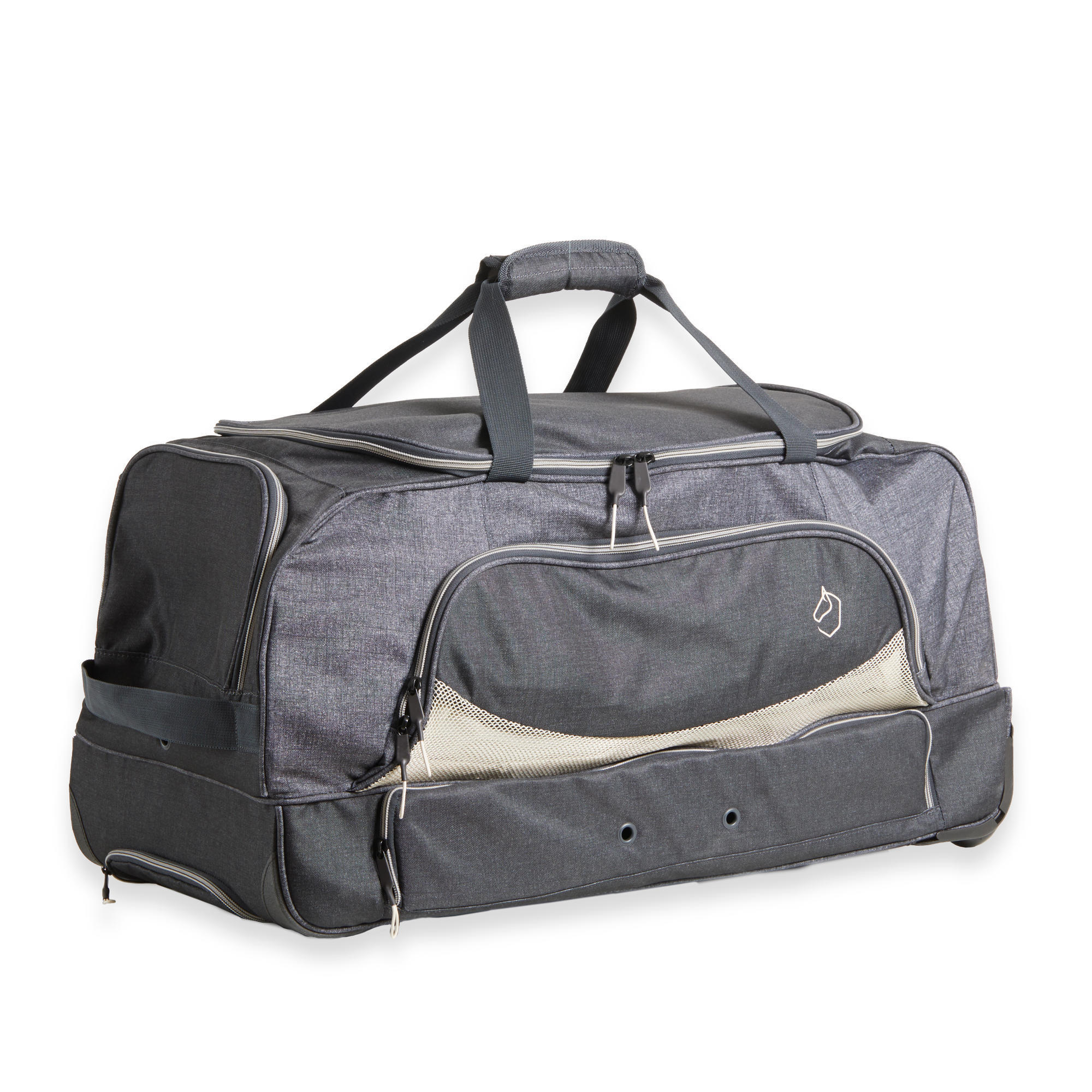 Sac de transport à roulettes équitation TROLLEY 80 L gris et lin. FOUGANZA Decathlon