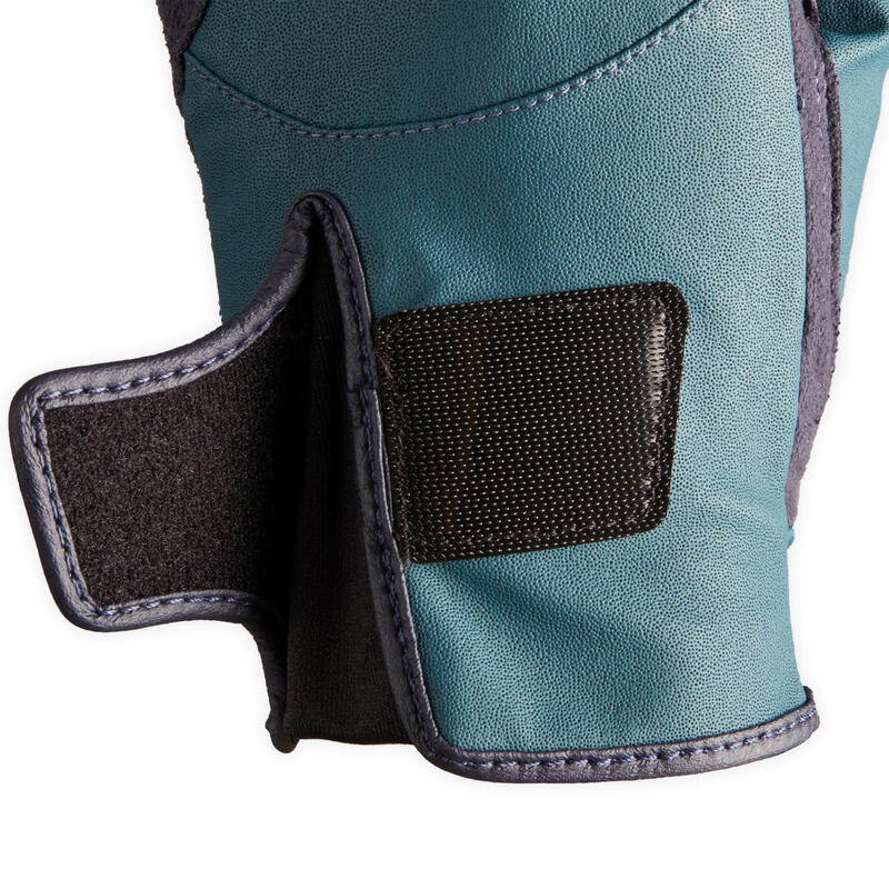 Gants équitation enfant 500 vert canard et bleu marine