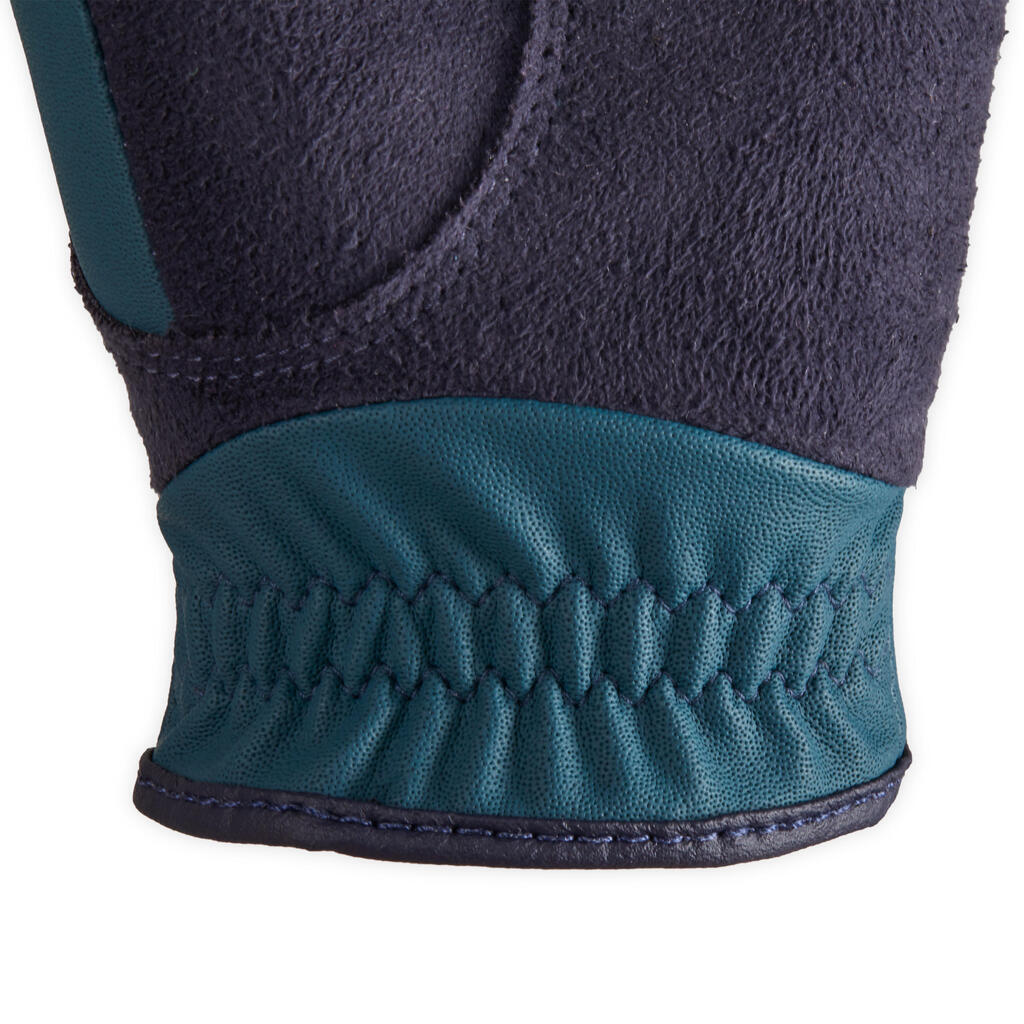 Kids' Horse Riding Gloves 500 - Duck Green/Navy Blue