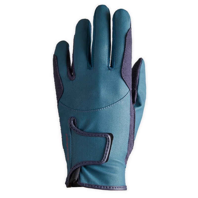 Kids' Horse Riding Gloves 500 Duck Green/Navy Blue Decathlon