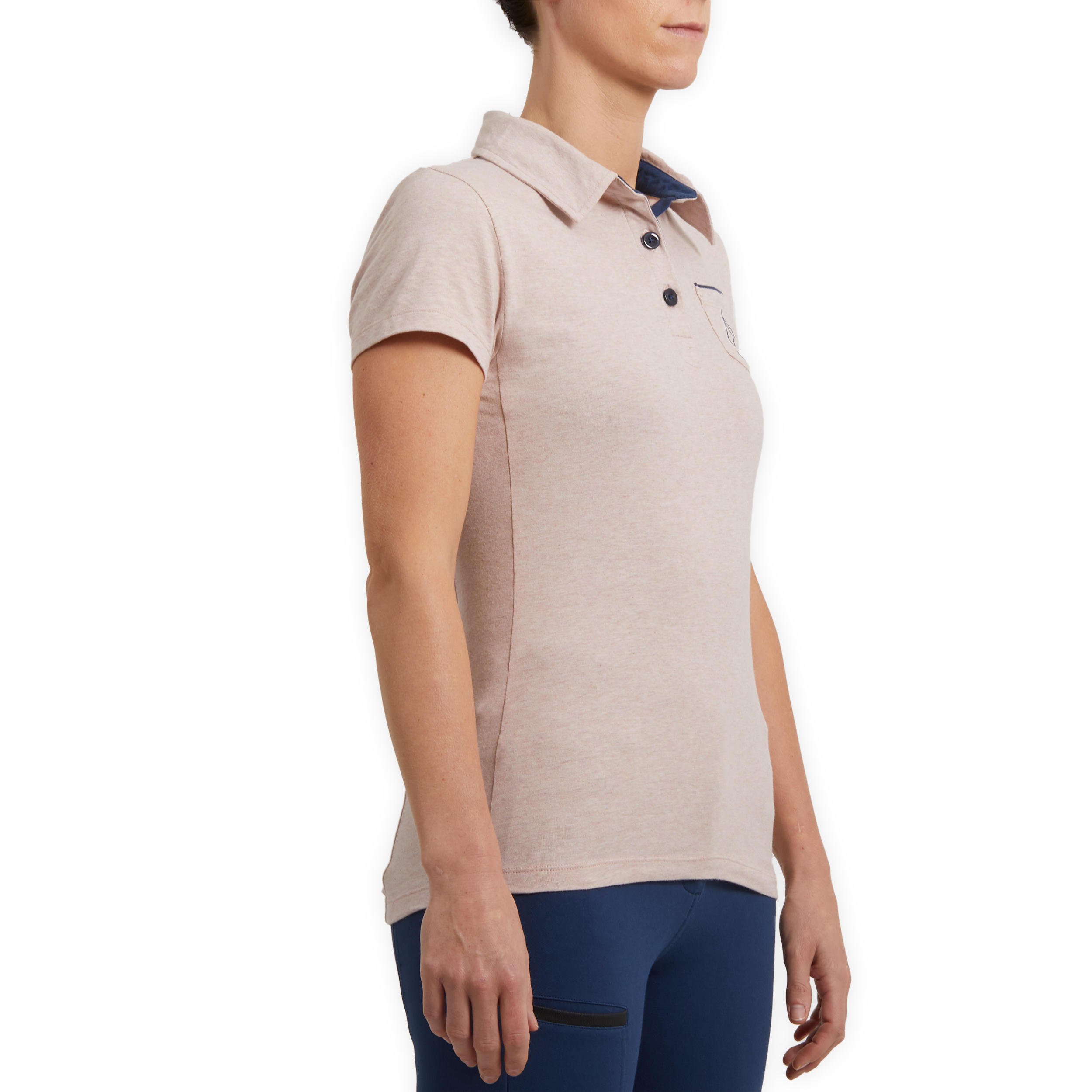 Women's Short-Sleeved Equestrian Polo 140 - Mottled Light Pink 3/7