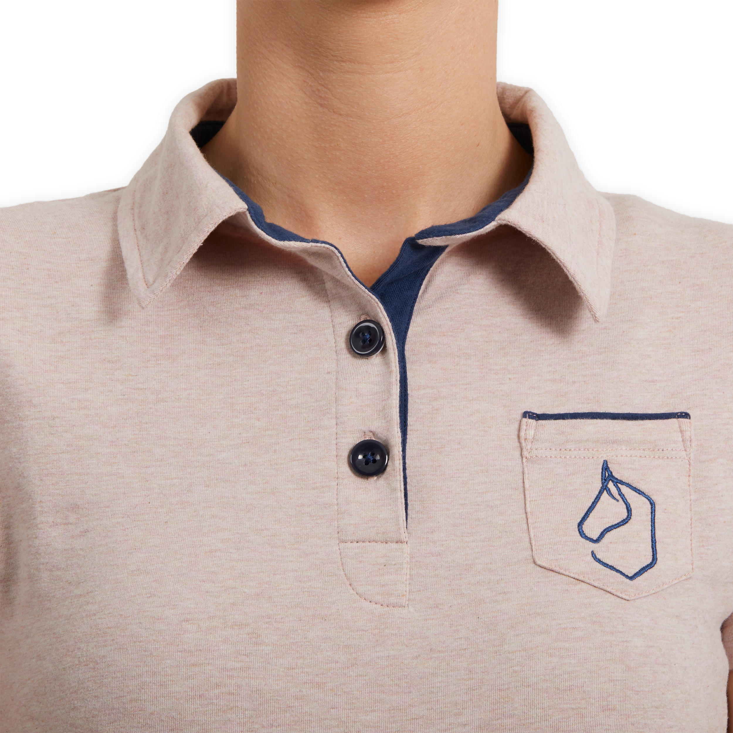 Women's Short-Sleeved Equestrian Polo 140 - Mottled Light Pink 6/7