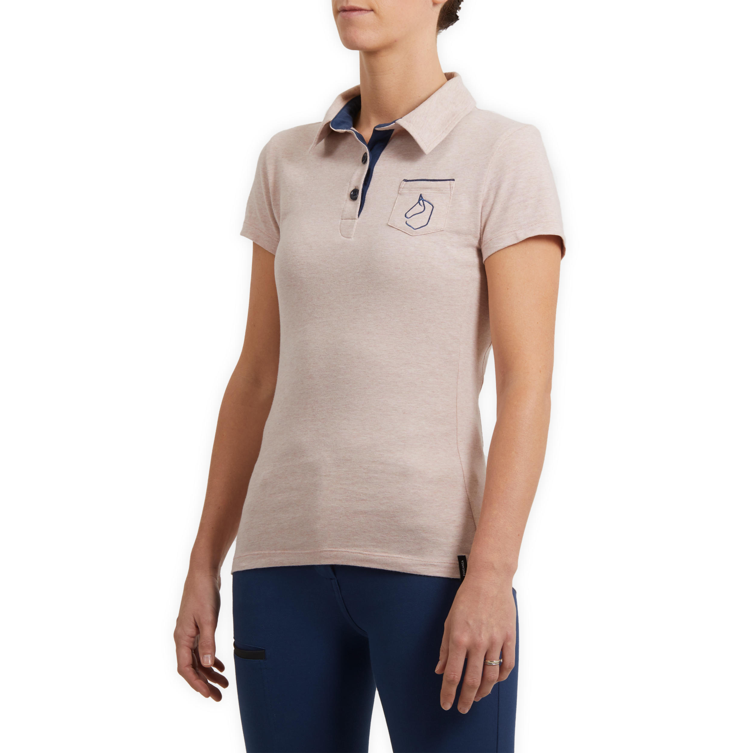 Women's Short-Sleeved Equestrian Polo 140 - Mottled Light Pink 4/7