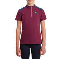 Kids' Short-Sleeved Horse Riding Polo Shirt 500 - Plum/Blue