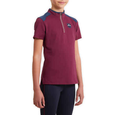 Kids' Short-Sleeved Horse Riding Polo Shirt 500 - Plum/Blue