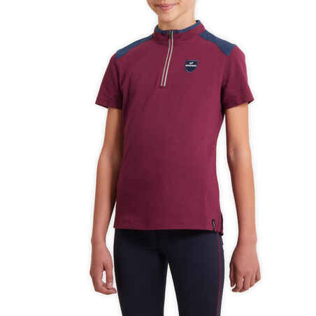 Kids' Short-Sleeved Horse Riding Polo Shirt 500 - Plum/Blue