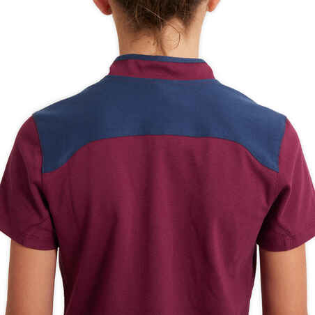 Kids' Short-Sleeved Horse Riding Polo Shirt 500 - Plum/Blue