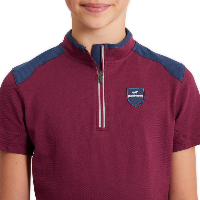 Kids' ShortSleeved Horse Riding Polo Shirt 500 Plum/Blue Decathlon