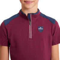 Kids' Short-Sleeved Horse Riding Polo Shirt 500 - Plum/Blue