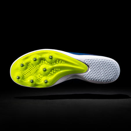 blue and yellow track spikes
