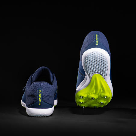 blue and yellow track spikes