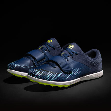 blue and yellow track spikes