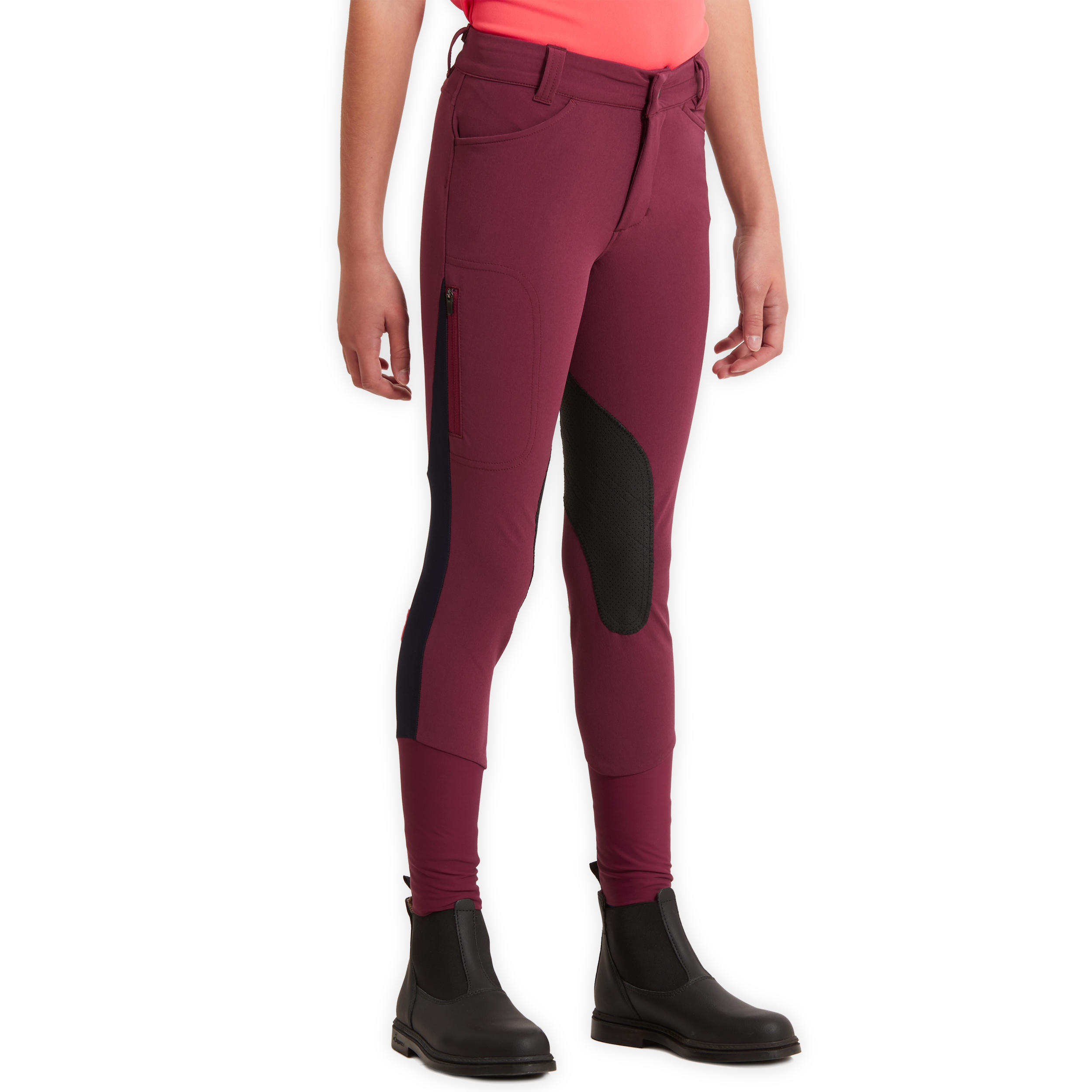 500 Mesh Kids' Horse Riding Jodhpurs - Plum/Navy 5/11
