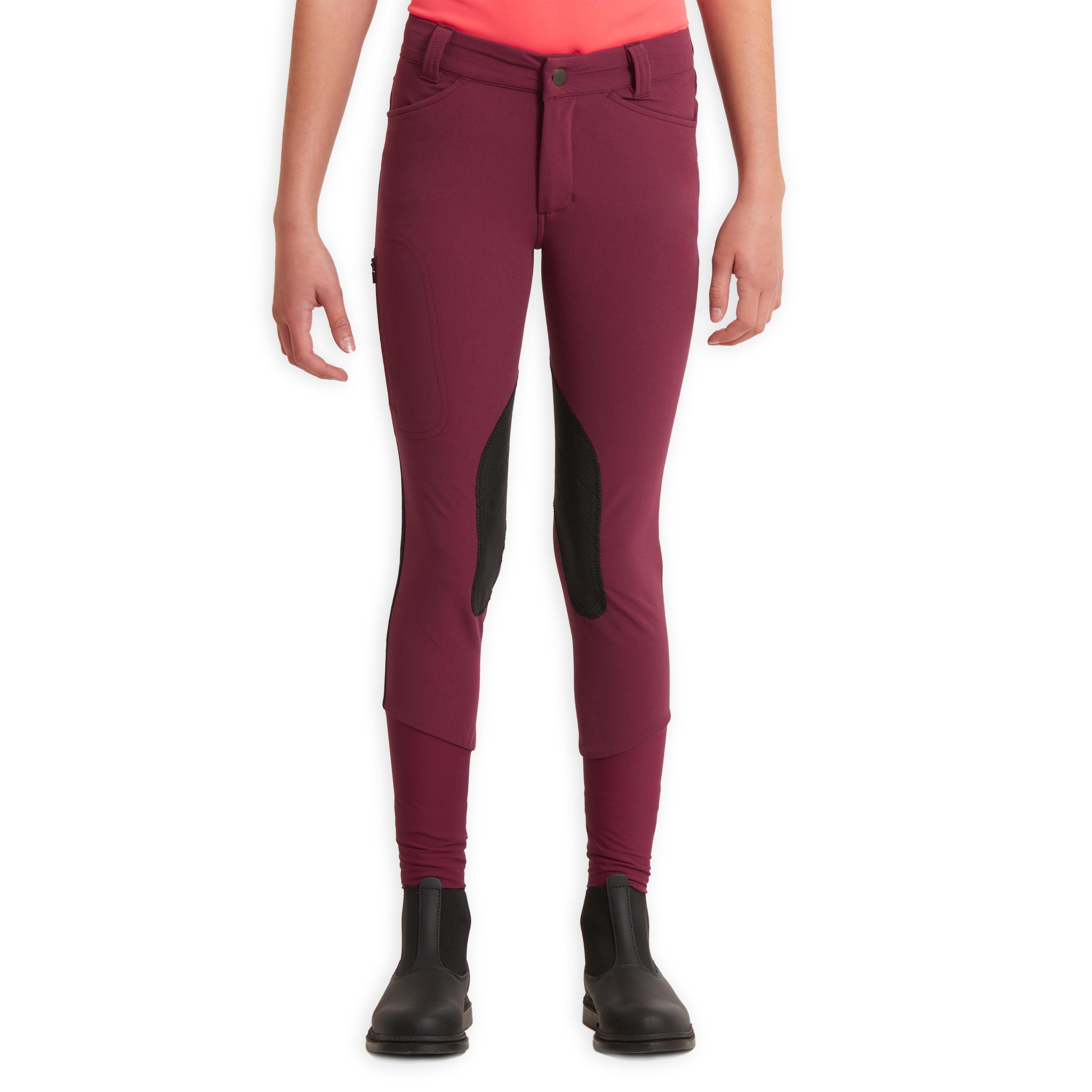 500 Mesh Kids' Horse Riding Jodhpurs - Plum/Navy 4/11