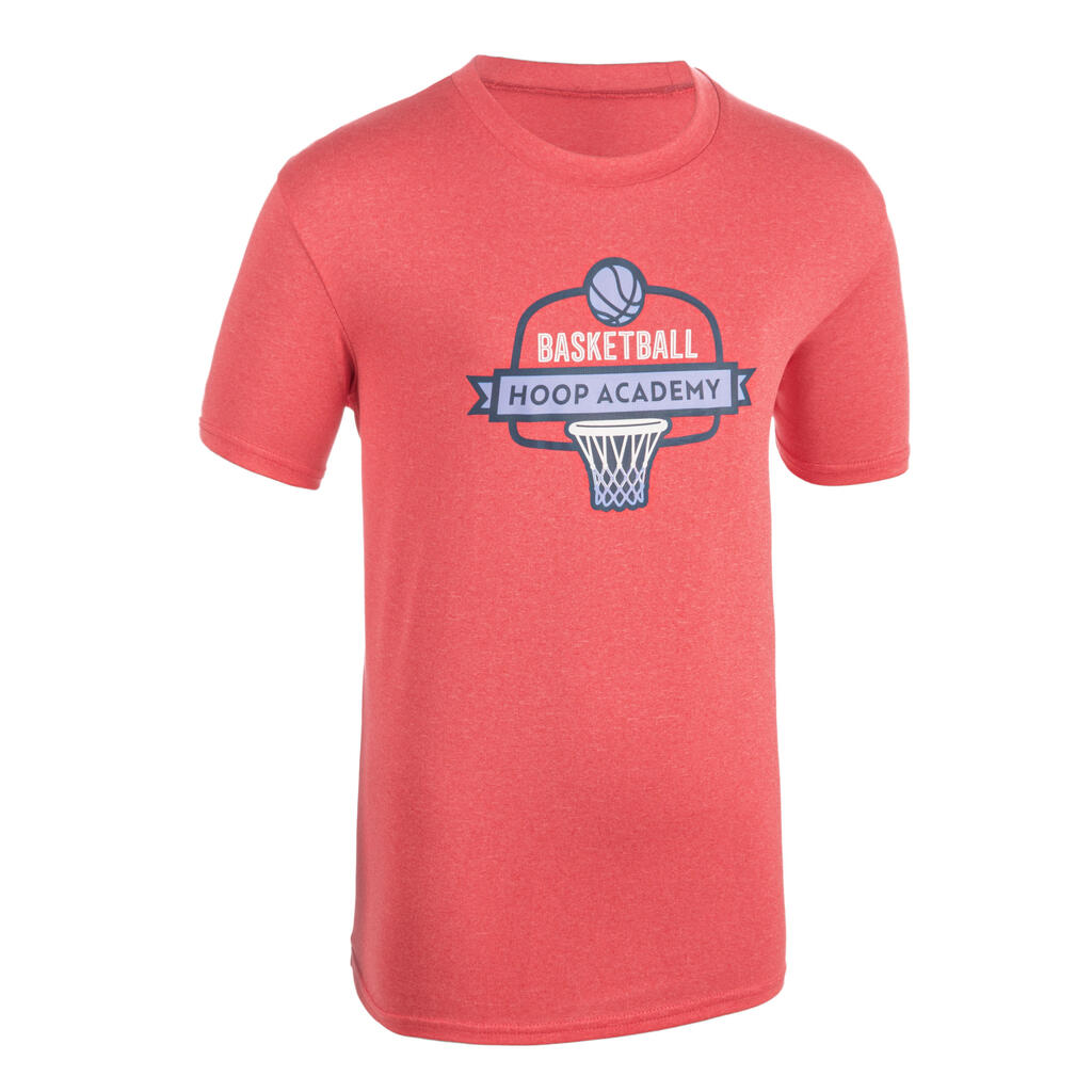 Basketballshirt TS500 Druckmotiv Korb Kinder rosa