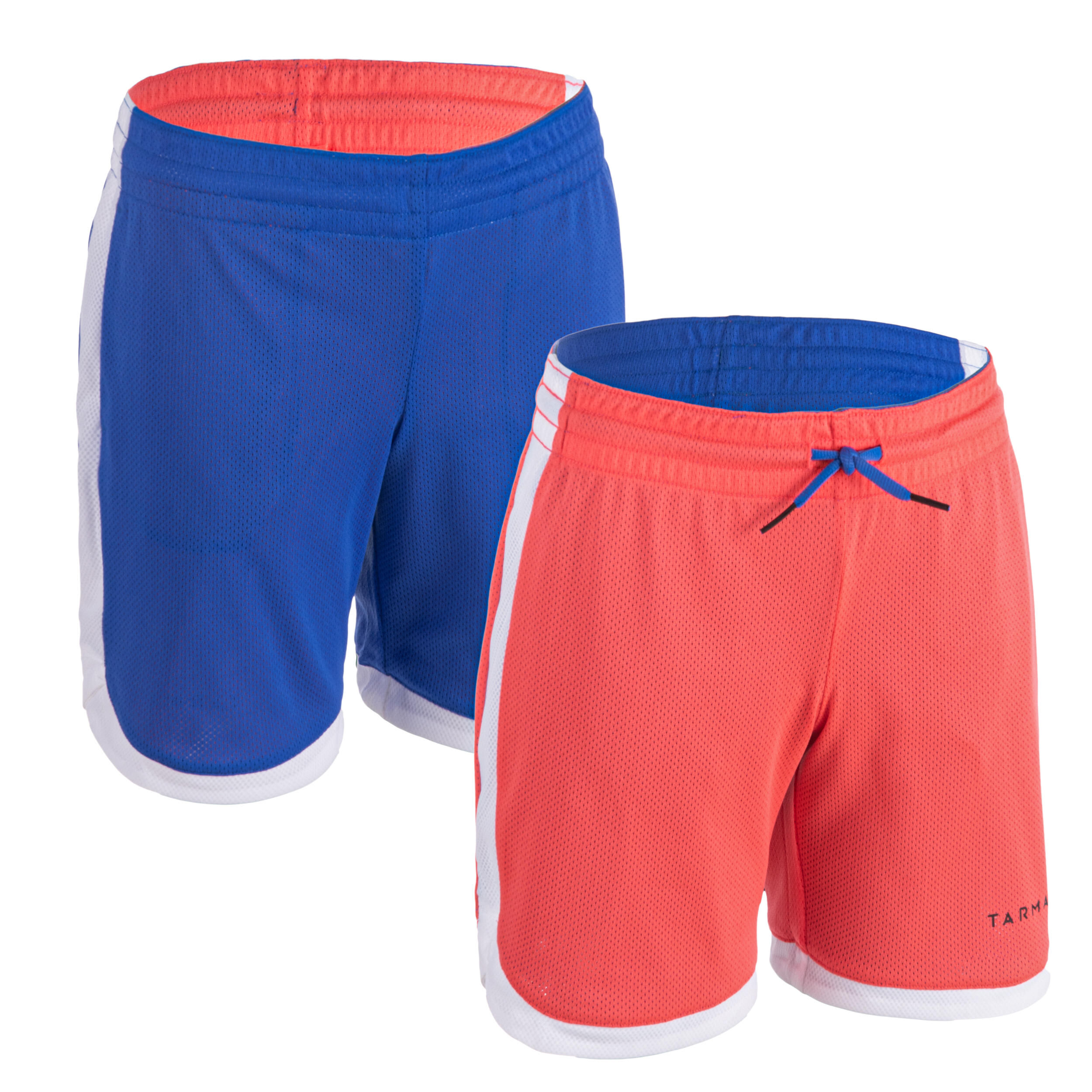TARMAK Boys'/Girls' Intermediate Reversible Basketball Shorts SH500R - Pink/Blue