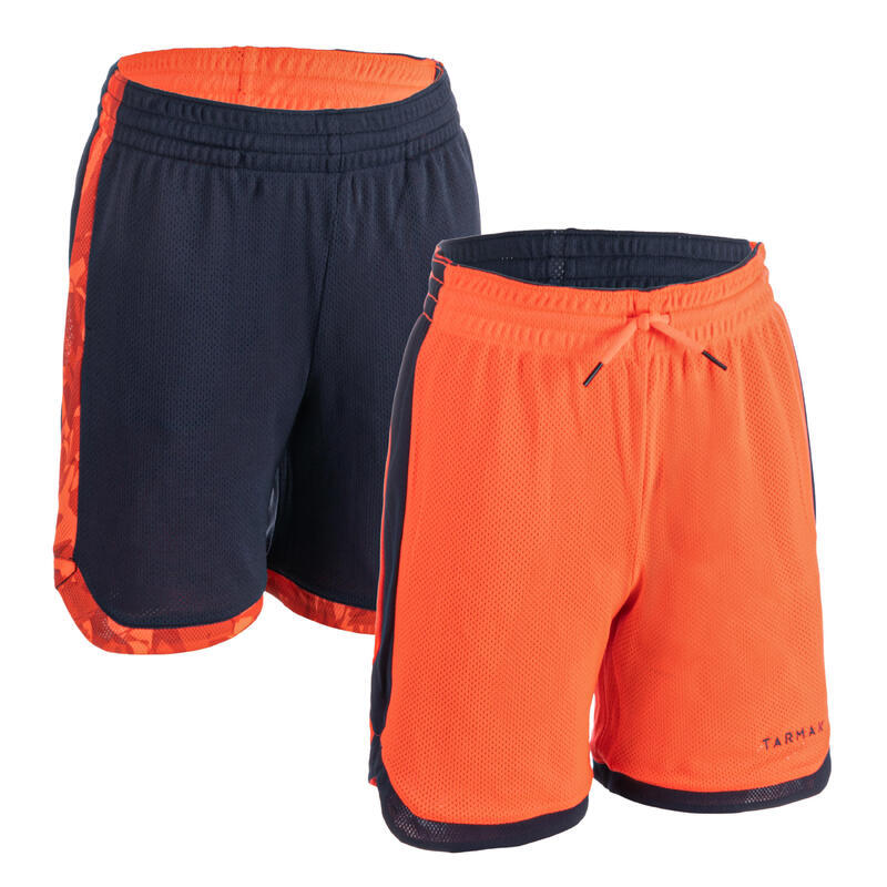 Boys'/Girls' Intermediate Reversible Basketball Shorts SH500R - Navy/Orange