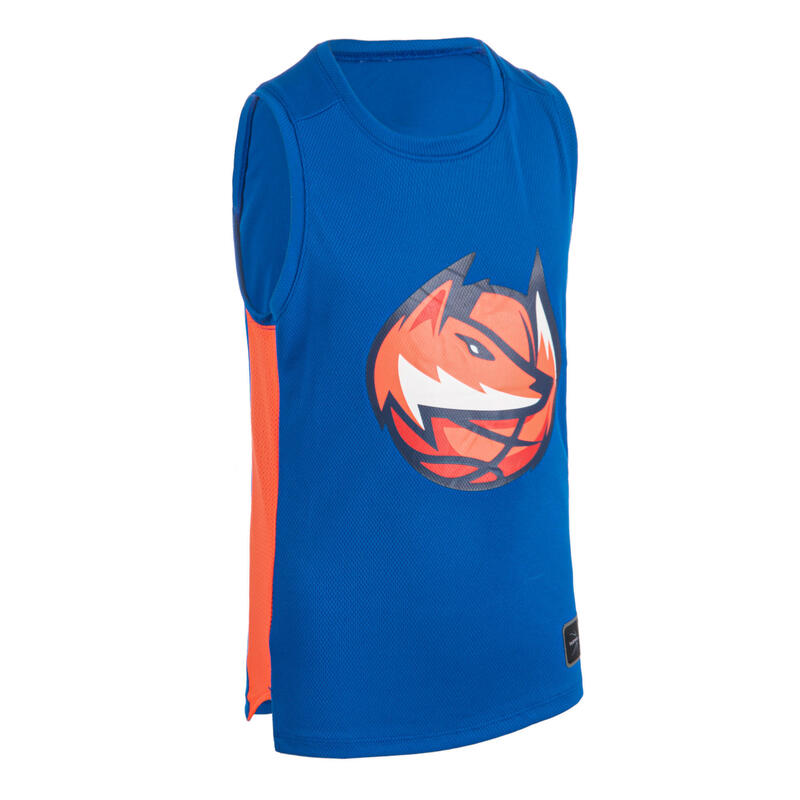 Mouwloos basketbalshirt voor gevorderde jongens/meisjes T500 blauw/oranje Fox