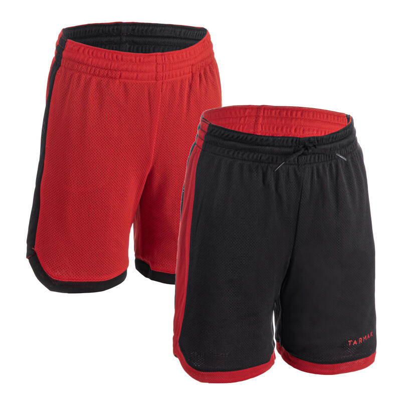 Boys'/Girls' Intermediate Reversible Basketball Shorts SH500R - Black/Red