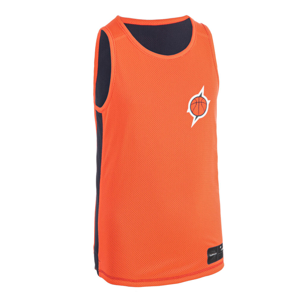 Basketballtrikot T500 ärmellos wendbar Playground Kinder schwarz/weiss