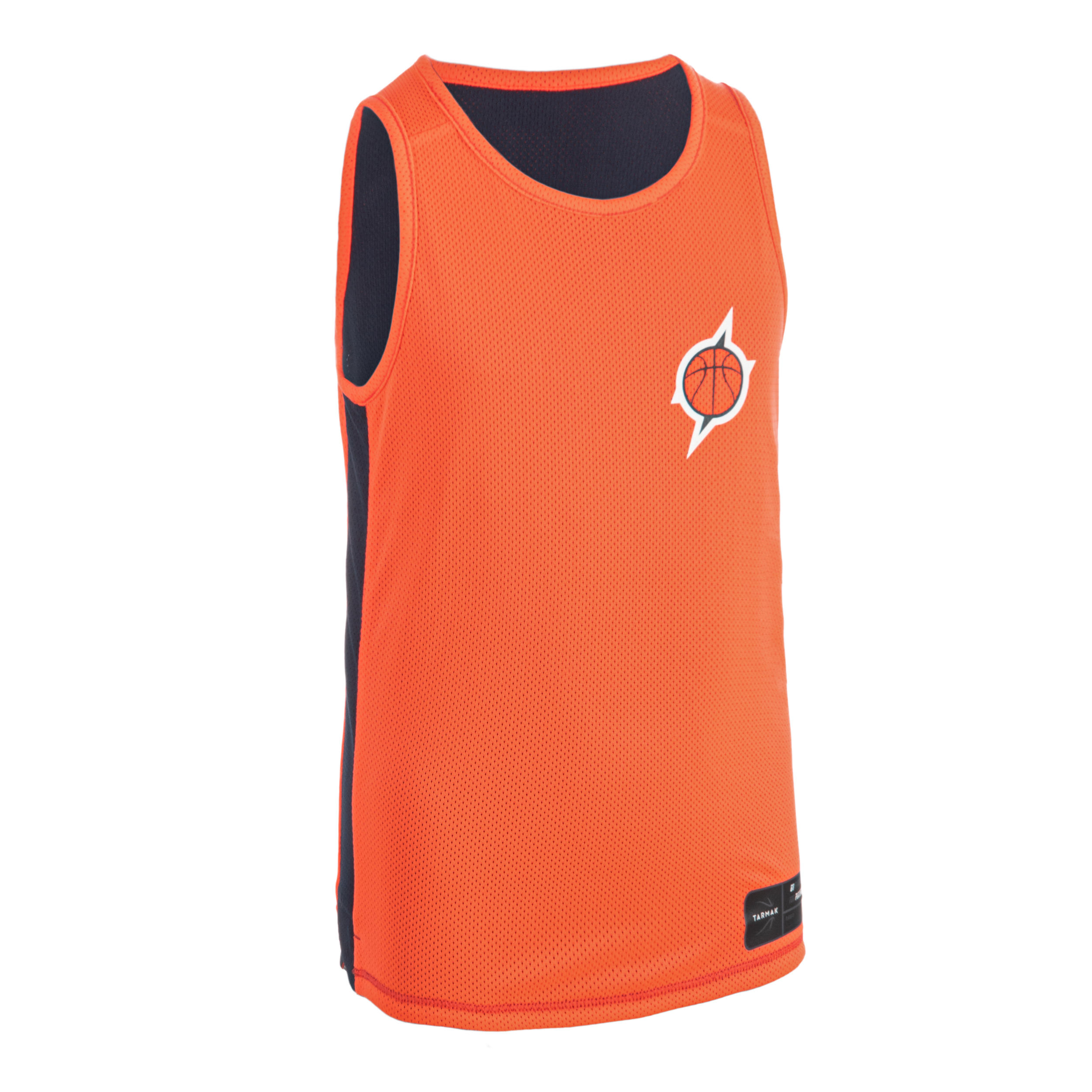 Kids' Intermediate Reversible Sleeveless Basketball Jersey T500R - Navy/Orange 5/7