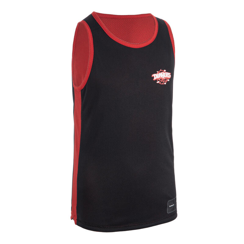 MAILLOT SANS MANCHE DE BASKETBALL REVERSIBLE GARCON/FILLE NOIR ROUGE DUNKE T500R