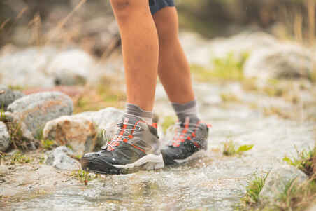 Children's waterproof lace-up hiking shoes CROSSROCK MID 3-5 - Grey