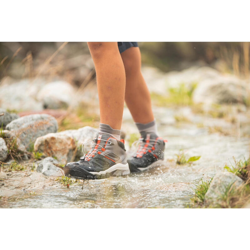 Waterdichte halfhoge wandelschoenen voor kinderen Crossrock veters 35-38 grijs