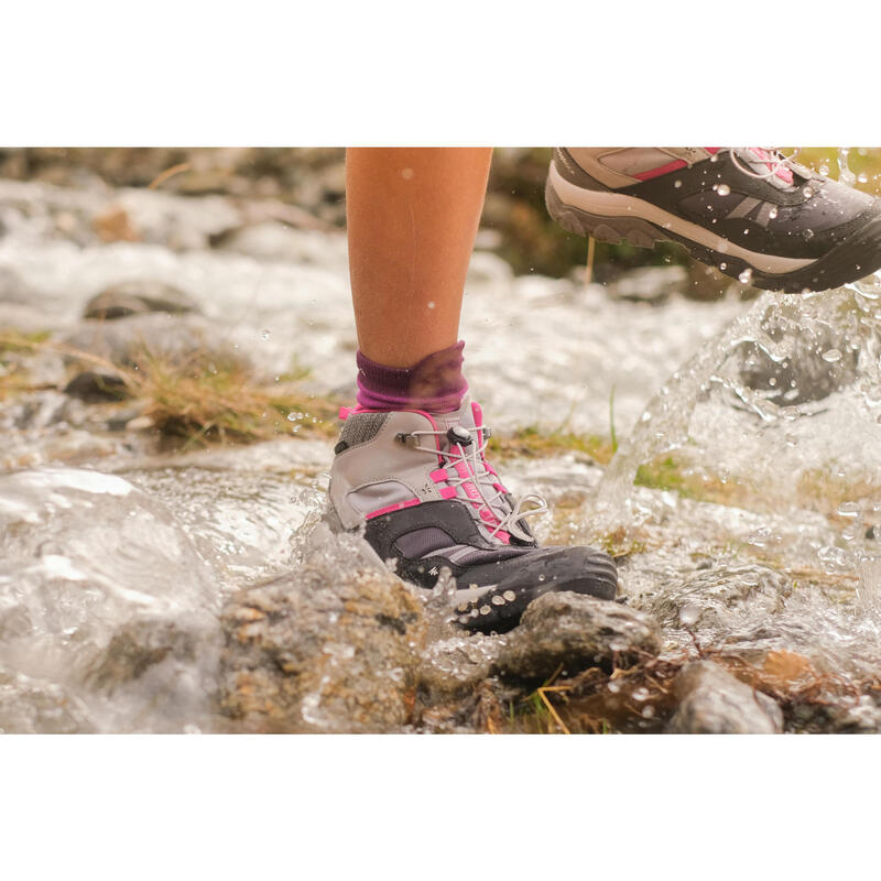 Waterdichte halfhoge wandelschoenen voor kinderen Crossrock grijs 35-38 veters