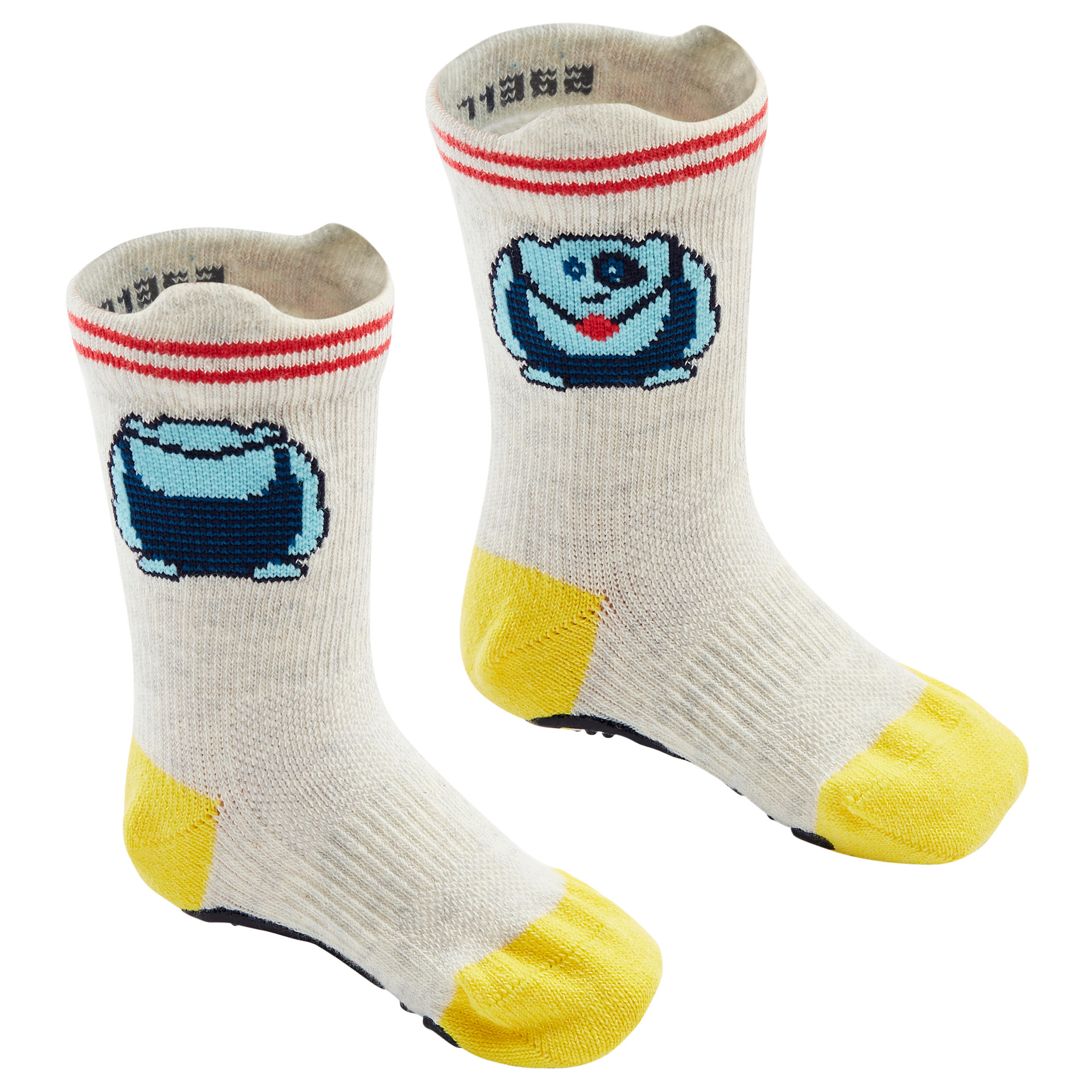 DOMYOS Kids' Non-Slip Breathable Socks - Beige/Yellow