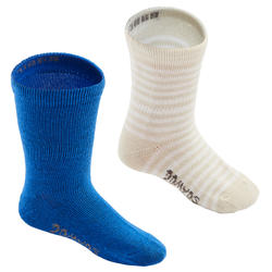 Mid Socks 100 Twin-Pack - Blue/Grey/White Stripes