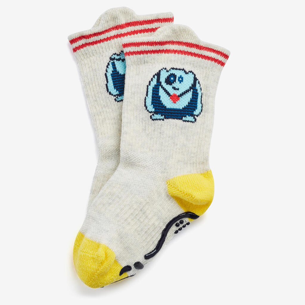 Kids' Non-Slip Mid-High Socks 600 - Pink with Pattern