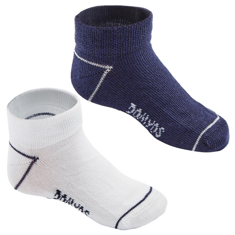 Basic sokken voor kinderen laag set van 2 paar wit/marineblauw