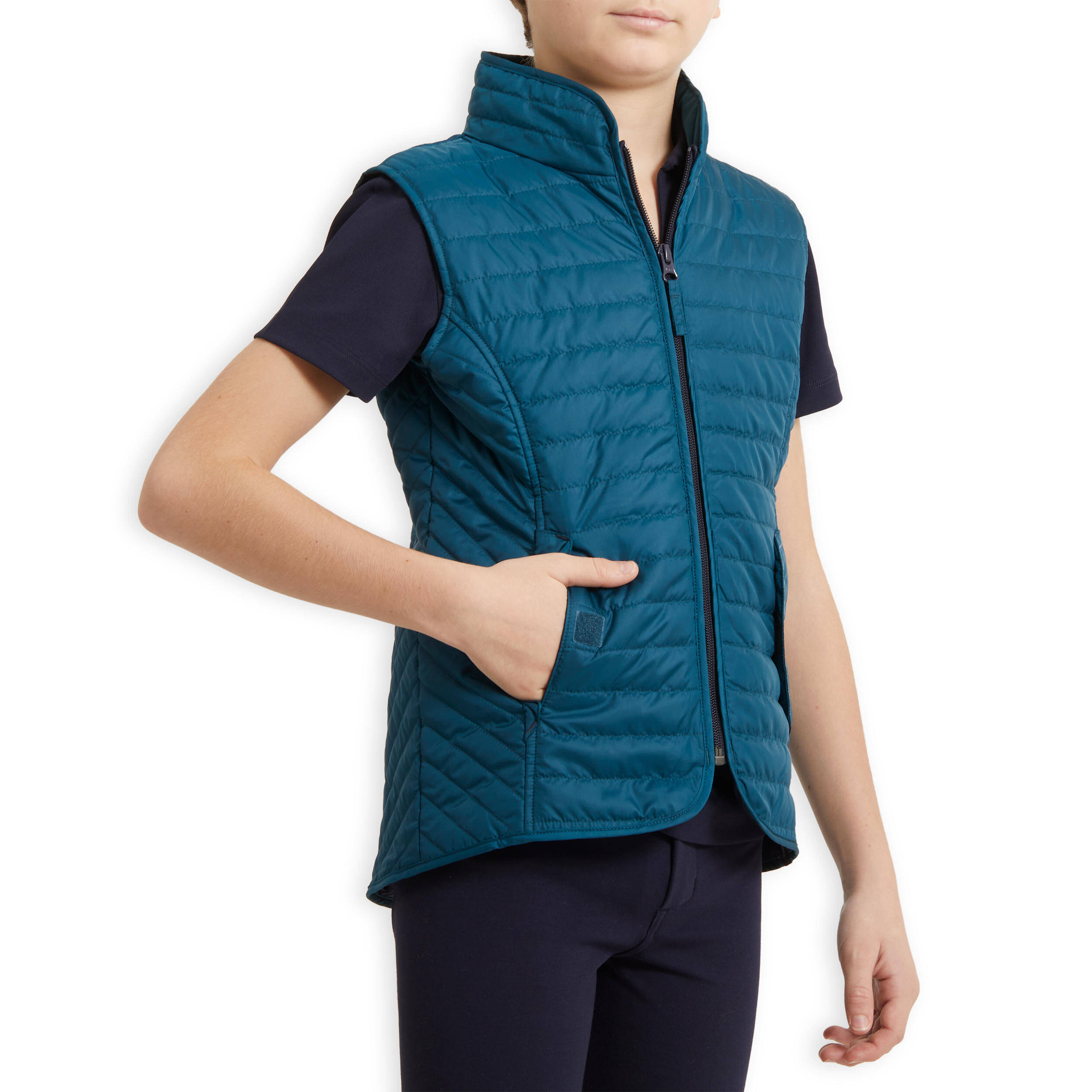 Kids' Horse Riding Sleeveless Padded Jacket 100 - Petrol Blue -  2