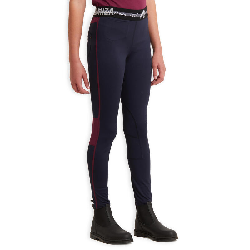 Pantalon équitation enfant 100 LIGHT bleu marine et prune